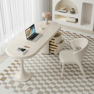 實木桌 會議桌 泡茶桌 老闆辦公桌 洽談桌 電腦桌 香麗華庭新款奶油風實木書桌椅組合簡約現代家用極簡辦公桌電腦桌