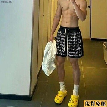 ✨臺灣發✨ 美式復古創意字母印花寬鬆短褲男 夏季 潮牌網眼籃球休閒抽繩四分褲