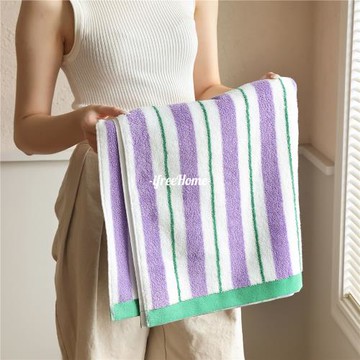 撞色條紋A類全棉精梳棉毛巾浴巾柔軟吸水家用洗臉巾男女面巾單條