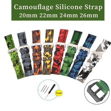 PANERAI 20 毫米 22 毫米 24 毫米 26 毫米迷彩矽膠錶帶適用於沛納海替換錶帶防水軟橡膠腕帶男士女士運動
