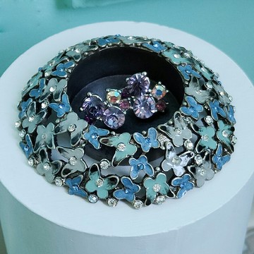 首饰盒 化妝品收納盒 麗莊小號無蓋美式琺瑯彩鑲鉆飾品盒耳環耳釘鉆戒戒指盒首飾收納盒