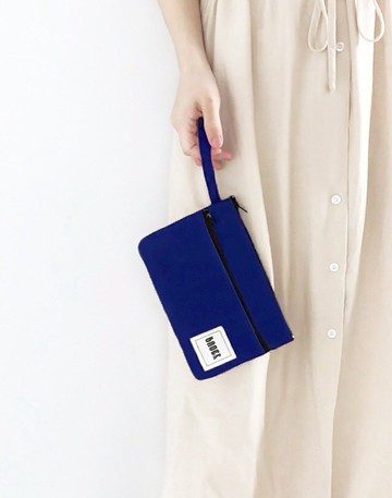 簡約素面雙拉鍊萬用包 手拿包 / 寶藍 /口罩收納袋