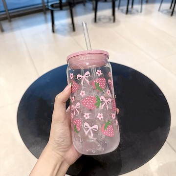 ⭐臺灣出貨⭐印花水杯女生高顏值塑料杯ins大容量卡通牛奶咖啡奶茶有蓋吸管杯