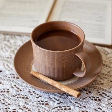 珈璉YX 日本萬古燒4th-market陶瓷咖啡杯碟套裝編織麥穗紋250cc