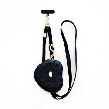 日本新品-L'AUTOMNE法式瑪黑皮革可調節背帶(附掛片+心型錢包)