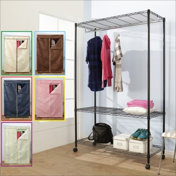 BuyJM鐵力士黑烤漆強固型三層單桿布套衣櫥附輪120x45x185CM-DIY