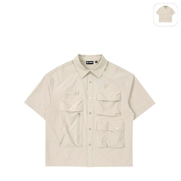 【FILA】男性 短袖 平織襯衫-卡其 1WSZ-1822-KK