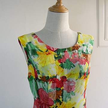 Slowly古著/Vintage/亮麗花卉/古著洋裝