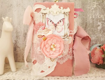 粉色金花雜誌風手帳 手工製作 法式鄉村風 蝴蝶裝飾筆記本