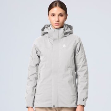 【WILDLAND荒野】女彈性防水3in1+羽絨兩件式外套228灰白色