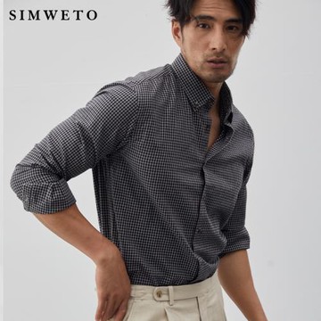 商務英倫復古紳士痞帥長袖襯衫夏季男士休閑千鳥格子高級修身襯衣