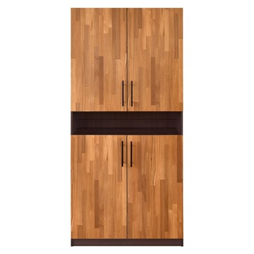 《HOPMA》加大加深四門大容量鞋櫃 台灣製造 多功能 玄關櫃 收納櫃 邊櫃 鞋架 置物櫃-黑胡桃配拼版柚木