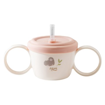 Tgm 2合1吸管學習杯碗 衛生矽膠材質 輕巧重量 強力密封防漏  珊瑚粉色  200ml  1個