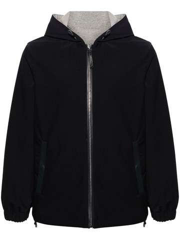 Yves Salomon - zip-up hooded jacket - men - Cotton/Elastane/Lamb Skin/Polyester/Polyester/Wool - 50 - Blue