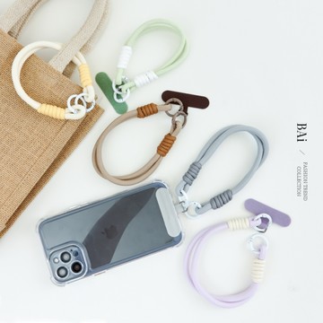 BAi白媽媽 撞色粉彩手腕帶／手機掛片＋多功能腕繩－【346169】
