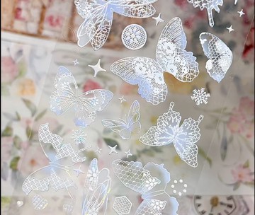 OKMT新七天原創流麻咕卡貼紙PET手帳手賬膠帶貝殼光工藝 蝴蝶紛