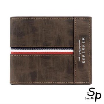 【Sp house】歐美風磨砂彩條3折男用短夾(4色可選)