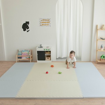 下殺1799 Pato Pato 雙色巧拼地墊 | 厚度3cm 4入提袋組 | 寧靜米&低調藍/嬰兒地墊/寶寶爬行墊/巧拼地墊