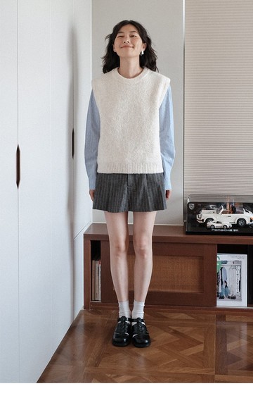 秋冬羊毛絨圓領針織背心毛衣馬甲