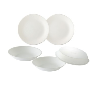 Corelle Brands 純白5件式餐盤組(8吋平盤x2+8吋深盤x2+8吋微波蓋)