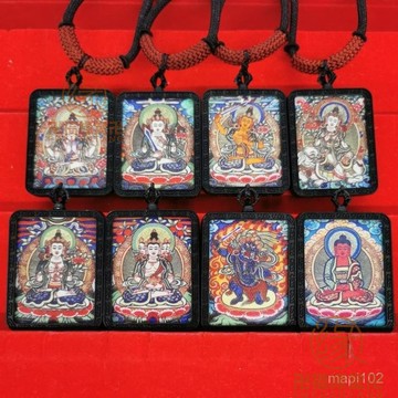 🙏已開光過爐🙏唐卡項鍊 藏傳 唐卡 藏式 新款藏傳八大守護神熱貢小唐卡吊墜槍黑噶烏盒男女送繩子掛件佛牌