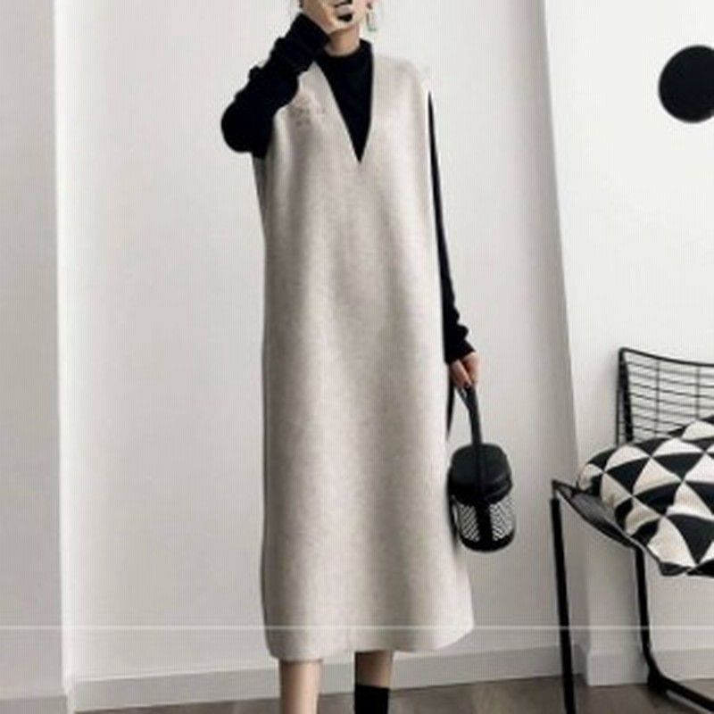 新作秋冬物 セットアップ 黒ニット ベストワンピース ウール Vネック ゆったり 膝下丈 女子会 デート 通学 カジュアル Hf0053 通販 Lineポイント最大1 0 Get Lineショッピング