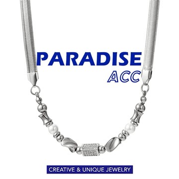PARADISE 扭轉 拼接小鑽 珍珠 蛇骨項鍊 輕奢 高級感 鎖骨鍊 小眾設計感 不掉色不過敏 不生鏽 鈦鋼 316L