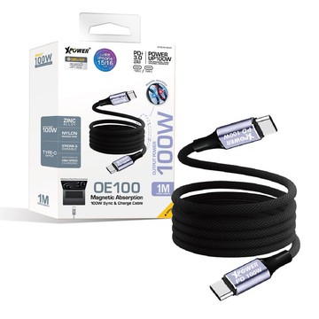 XPower OE100磁吸收納鋅合金100W高速傳輸充電線