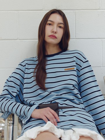 Striped Oversized Long Sleeve T-shirt [Blue]