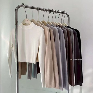 【Fee隔日到貨10色】短版立領針織毛衣🔥素色短版上衣 立領上衣 內搭上衣 顯瘦上衣 秋冬穿搭 韓系穿搭 秋冬