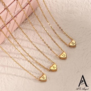 【ANGEL】愛心英文字母歐美鍍金不鏽鋼項鍊(26個字母金色可選)