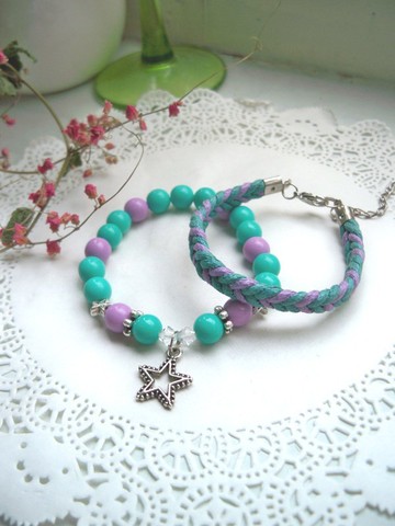 星星相惜手環-紫+土耳綠-2條