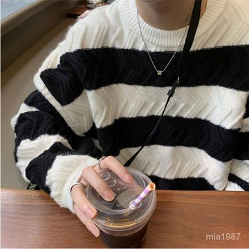 【優選好物】條紋毛衣男秋冬潮流ins港風寬鬆情侶裝學院風針織衫慵懶圓領綫衣 GNMN