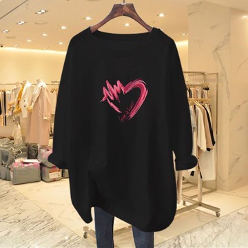 愛依依 上衣 長袖T卹 印花上衣 學院風 中大碼 M-3XL 新款上衣洋氣遮打底衫-10003.