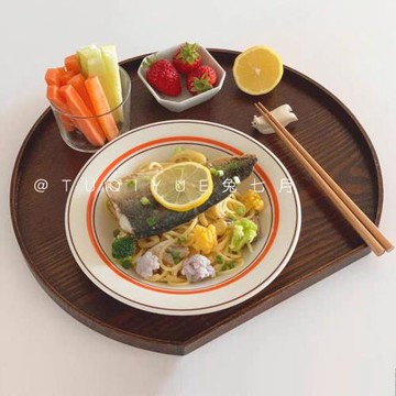 ins風餐盤木質托盤日式茶盤收納盤甜品點心盤半月餐具家用木托盤