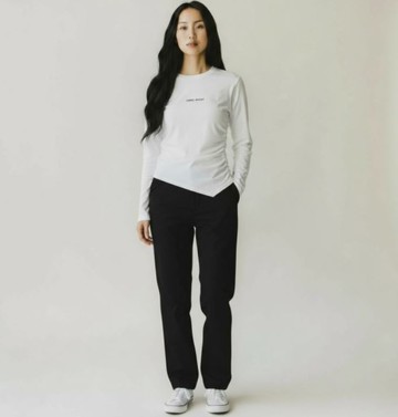 KANGOL 長袖 白色 羅紋 不對稱 斜下擺T 女 6552100201