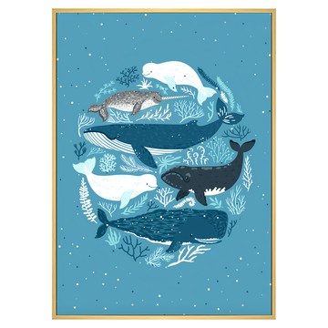 BOLUO GALLERY 菠蘿選畫所 海底精靈 鯨魚 ANSD3405D 掛畫  40 x 30cm  木色