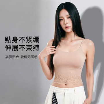 8496 人反覆入手🧡涼感法式蕾絲純欲吊帶背心顯瘦修身打底美背甜辣帶胸墊上衣女外穿7U5T