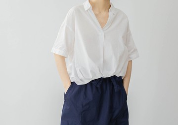 法式復古 少女打結寬鬆棉質短袖襯衫