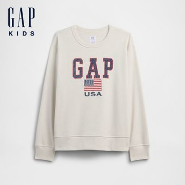 【GAP】兒童寬鬆版型 Gap LOGO 大學T-美國國旗(899656)