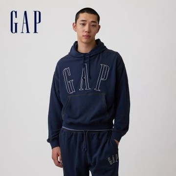 【GAP】VintageSoft毛圈布寬鬆版Gap Logo帽T-復古深藍(907592)