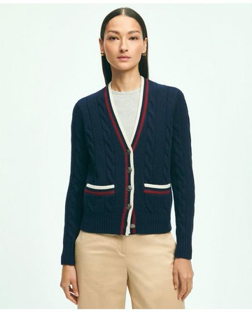 Brooks Brothers Women's Merino Wool Cashmere Tennis Cardigan | Navy | Size XL