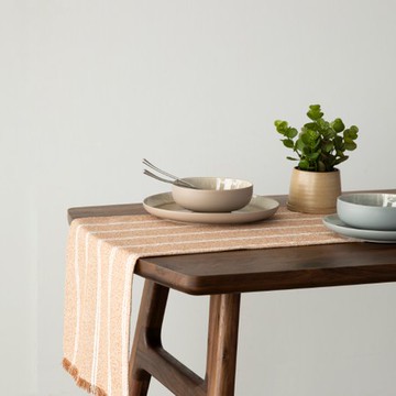 奧可利流蘇布長桌巾35x210cm 條紋焦橙