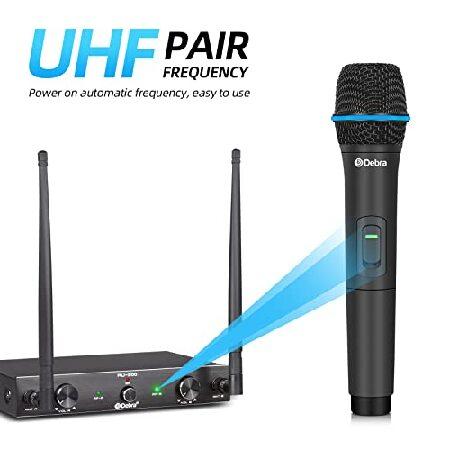 D Debra Audio AU200 Pro UHF Channel Wireless Microphone System with Cordless Handheld Lavalier Headset Mics, Metal Receiver, Ideal for Karaoke Churc