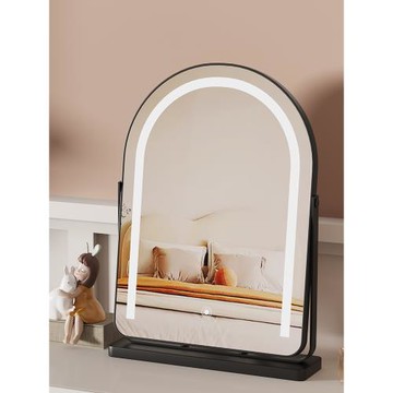 旋轉化妝鏡臺式桌面帶燈梳妝鏡輕奢LED高級智能鏡主臥梳妝臺鏡子