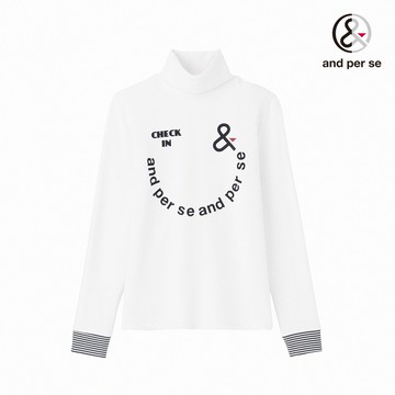 【and per se】女款白色微笑圖案設計伸縮保暖長袖立領衫 DLS212W6