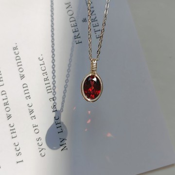 高品質天然石榴石吊墜 刻面紅石榴石項鍊一月生辰石禮物