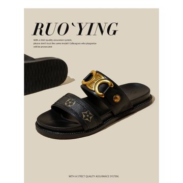 41-43大碼平底涼拖鞋女夏季外穿凱旋門新款休閑厚底一字拖鞋小碼