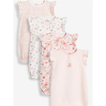 現貨英國NEXT正品夏女嬰寶寶粉米色花卉圖案短袖連體哈衣爬服4件