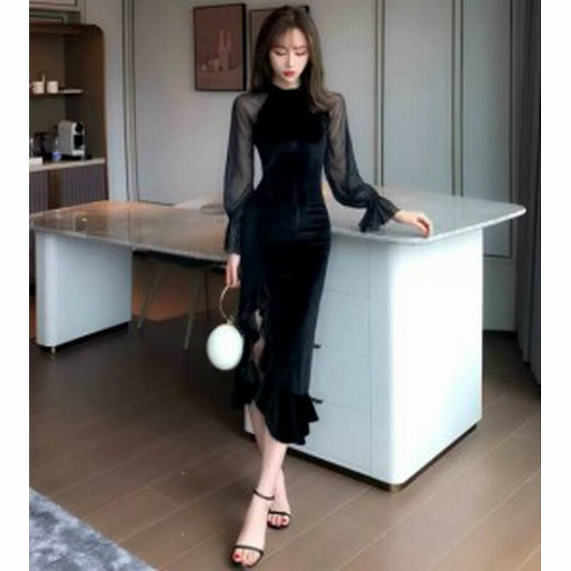 マーメイドドレス パーティードレス 結婚式 お呼ばれドレス パーティードレス 袖あり 長袖 シースルー袖 スリット フリル スタンドカラー 通販 Lineポイント最大1 0 Get Lineショッピング